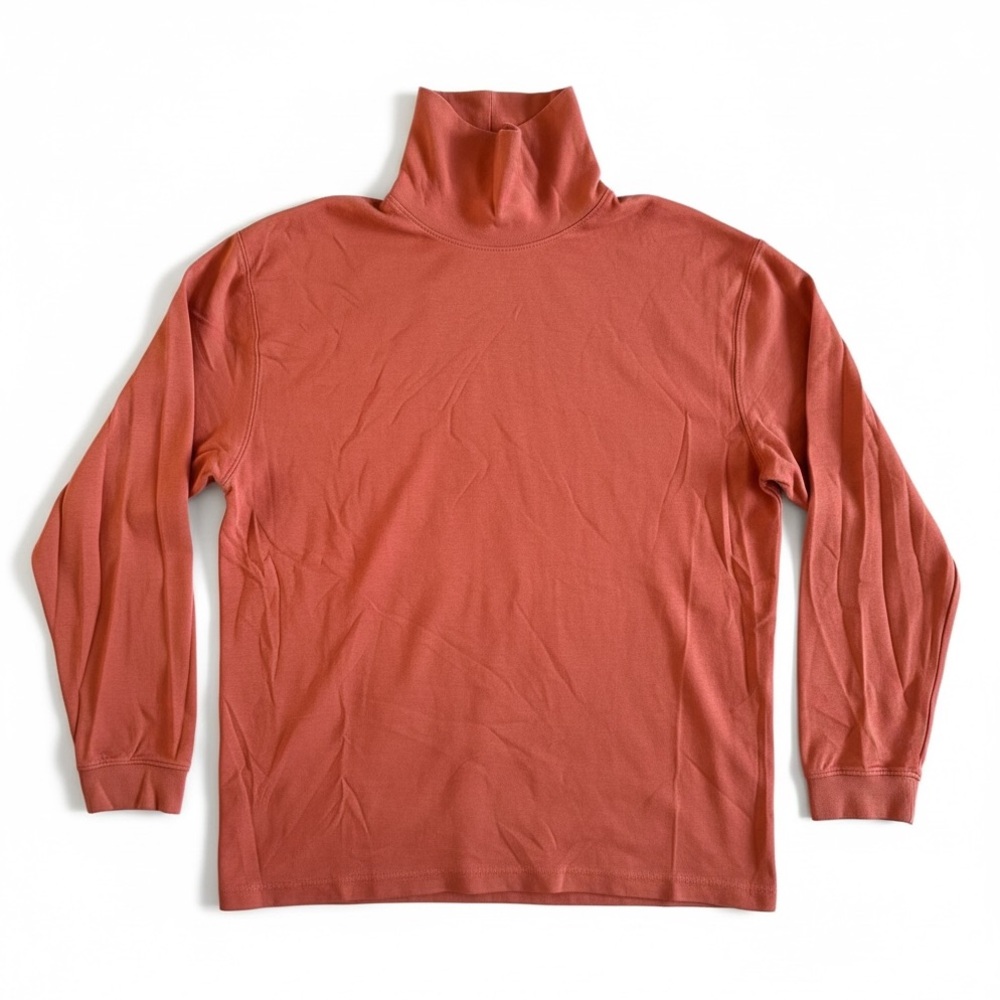 LL Bean Cotton Stretch Turtleneck Long Sleeve Top Rust Orange Size XL